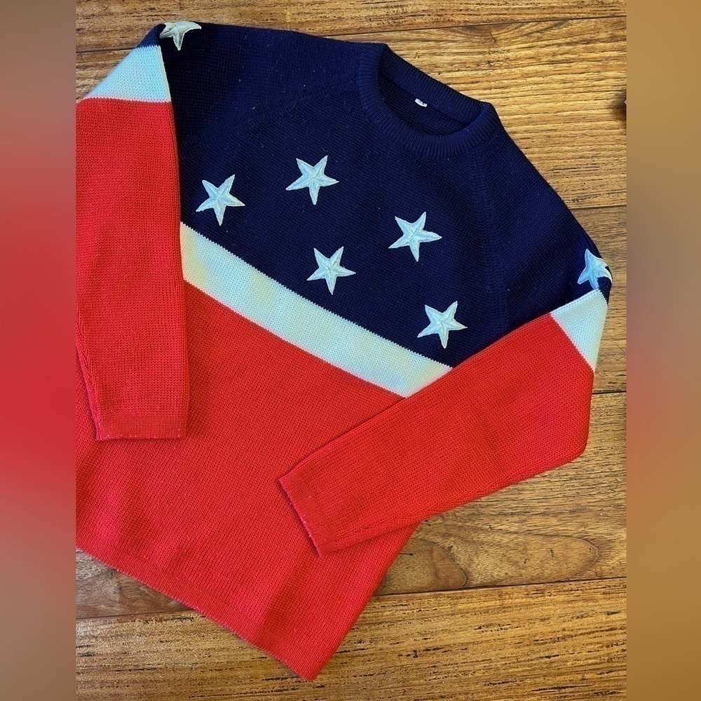Vintage Unbranded Americana Red/White/Blue Wool Embroidered Stars UNISEX